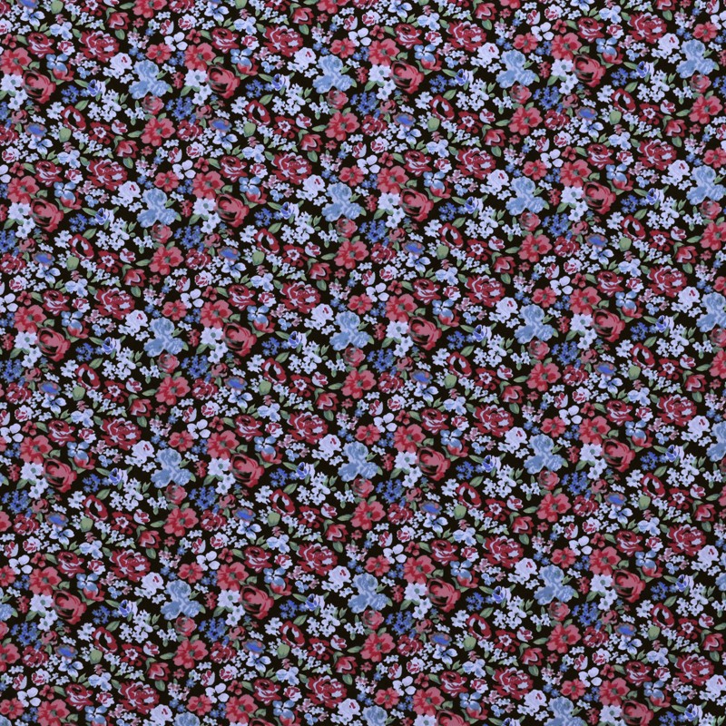 Tela Crepe Estampada Bouquet Fondo Negro - Ribes y Casals