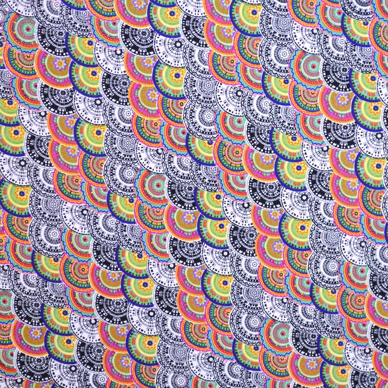 Tela Crepe Estampada Esferas Étnicas Negras - Ribes y Casals