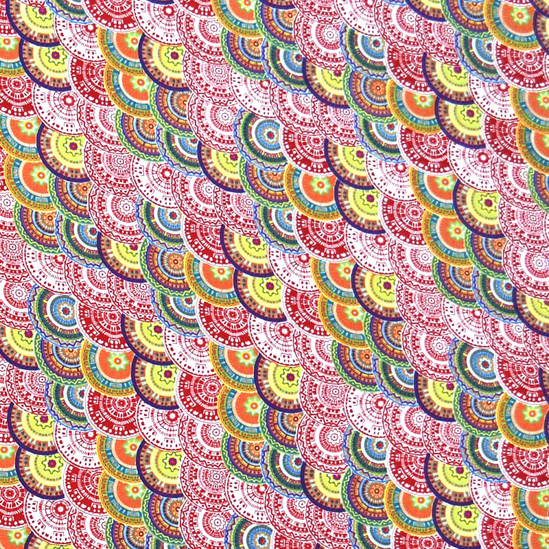 Tela Crepe Estampada Esferas Étnicas Rojas - Ribes y Casals