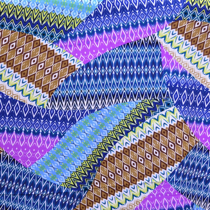 Tela Crepe Estampada Étnico Patchwork Azul - Ribes y Casals