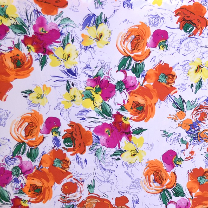 Tela Crepe Estampada Flor Acuarela Blanco - Ribes y Casals