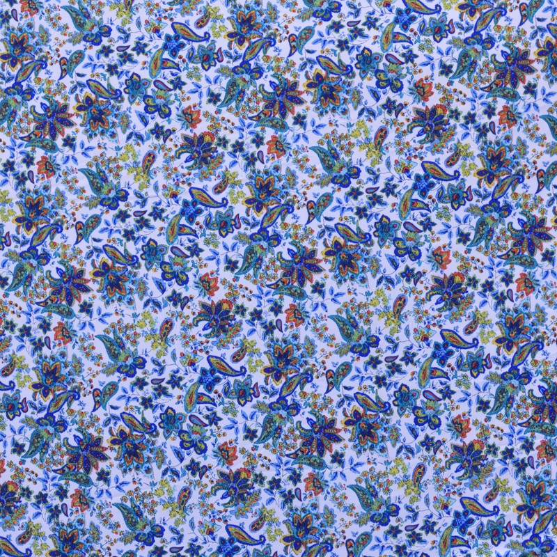 Tela Crepe Estampada Flor Hindú Cachemir Azul - Ribes y Casals