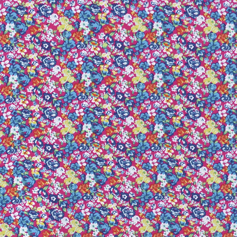 Tela Crepe Estampada Flor Pequeña Fondo Fucsia - Ribes y Casals