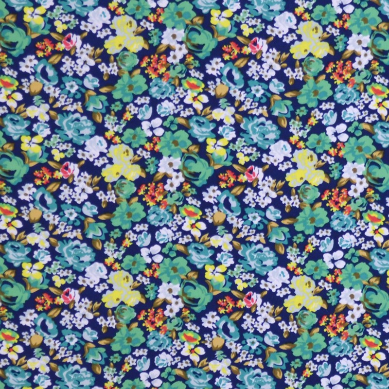 Tela Crepe Estampada Flor Pequeña Fondo Navy - Ribes y Casals