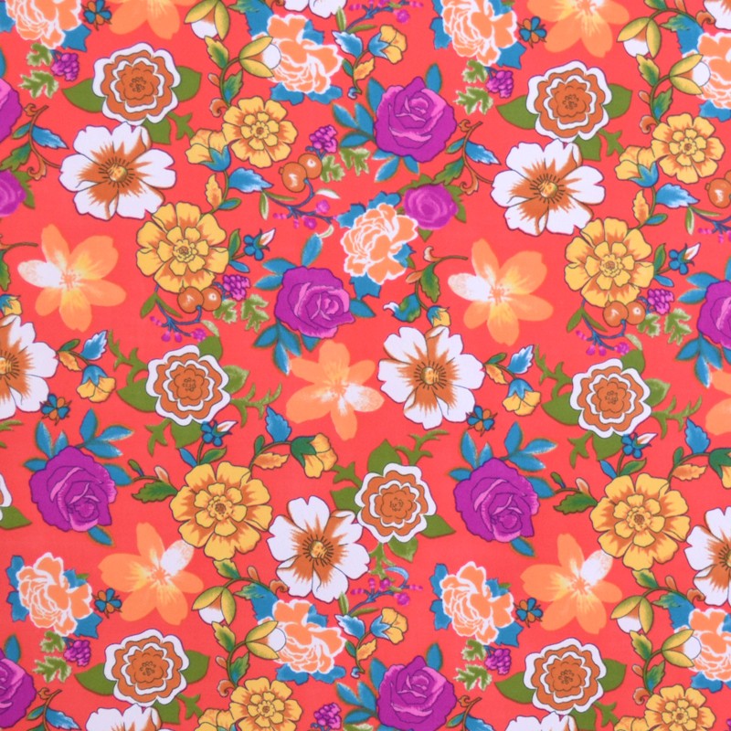 Tela Crepe Estampada Flores Japonesas Rojo - Ribes y Casals