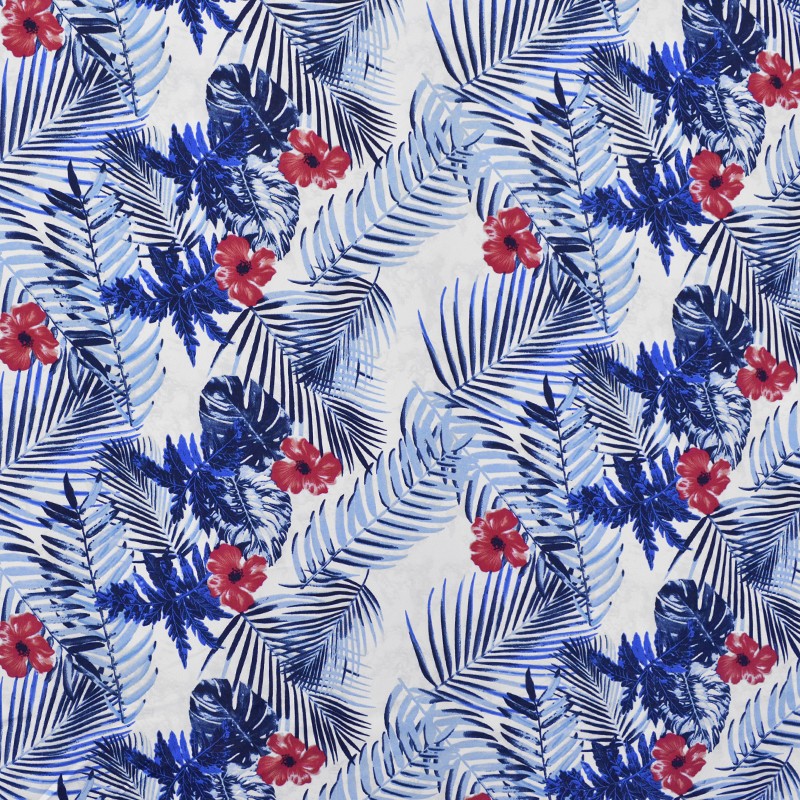 Tela Crepe Estampada Tropical Fondo Blanco Roto - Ribes y Casals