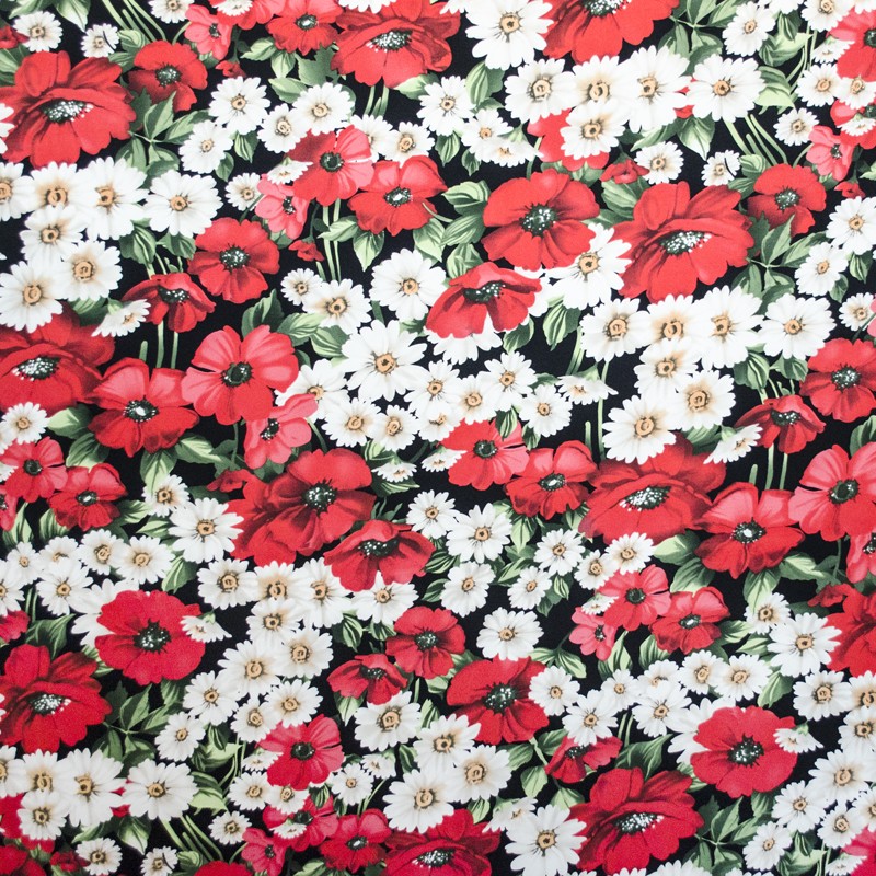 Tela Crepe Flor Amapola Roja - Ribes y Casals