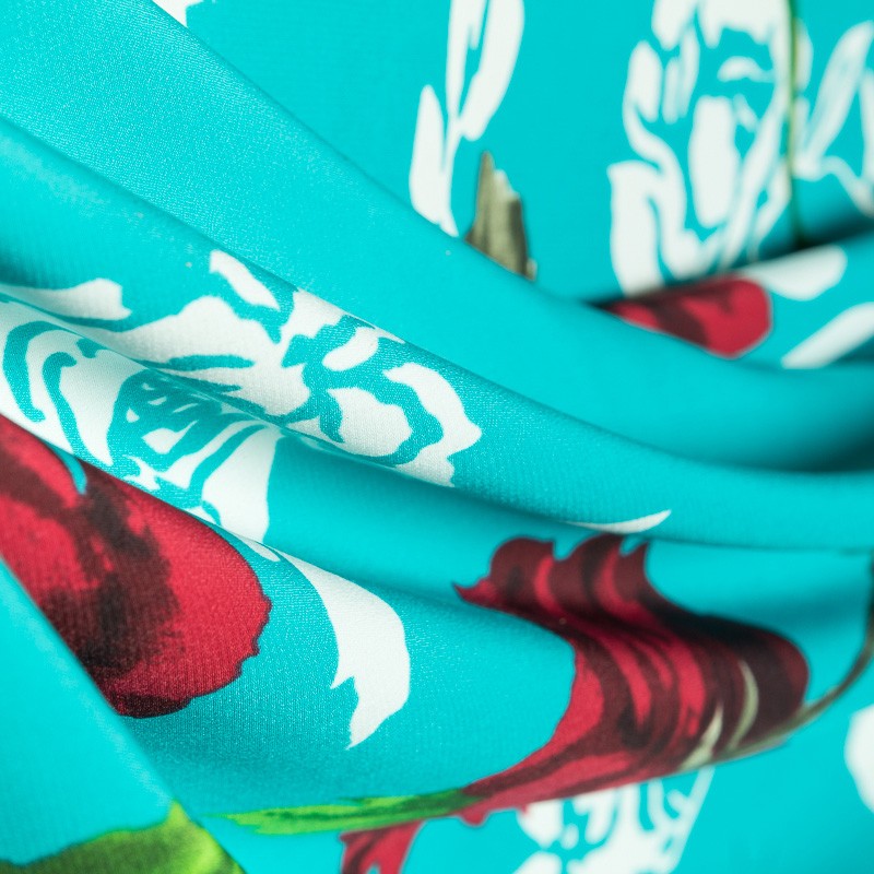 Tela Crepe Flor Flamenca Aguamarina - Ribes y Casals