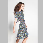 Tela Crepe Flor Mosaico Azul - Ribes y Casals