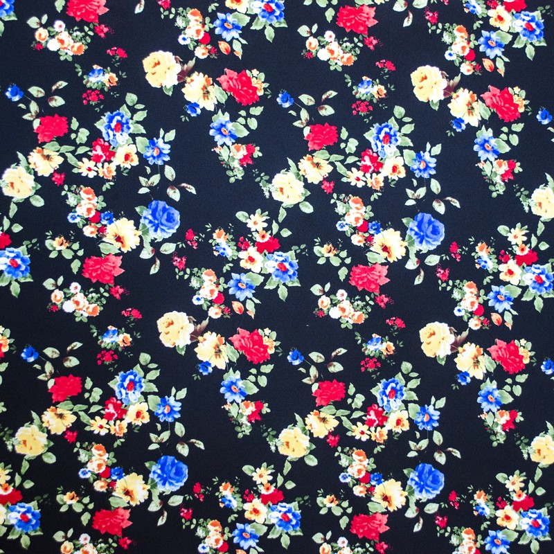 Tela Crepe Flores Bouquet Negra - Ribes y Casals