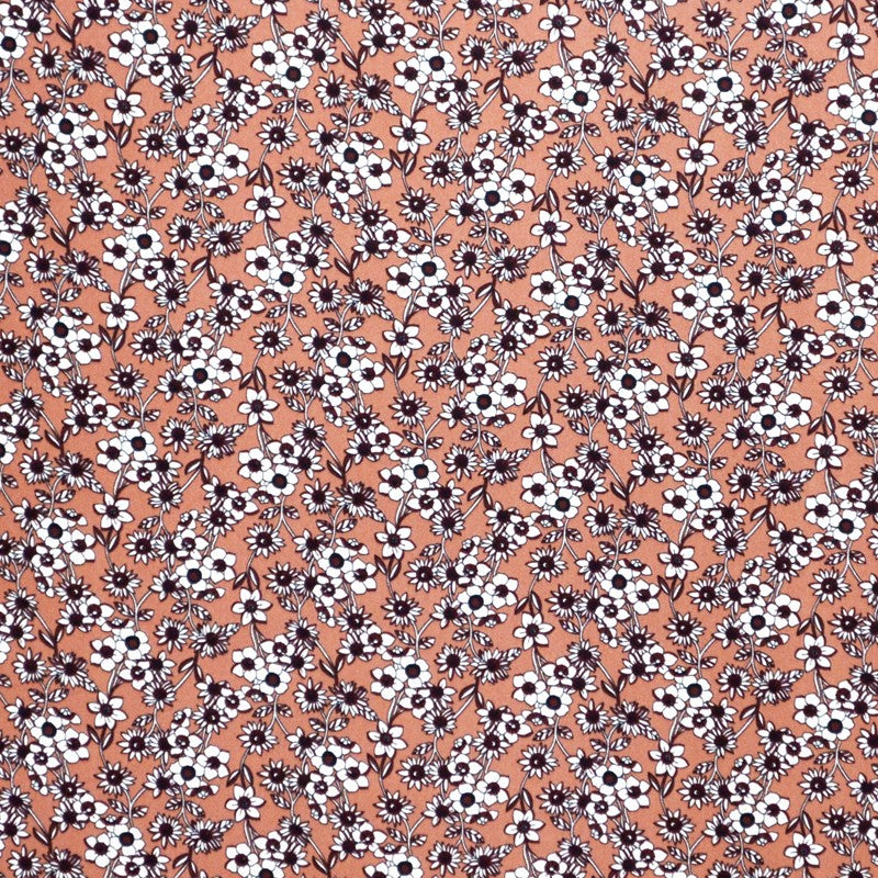 Tela Crepe Flores Fondo Terracota - Ribes y Casals