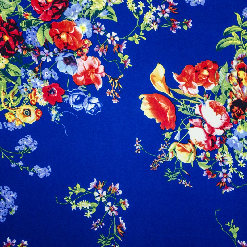 Tela Crepe Flores Ramo Azulina - Ribes y Casals