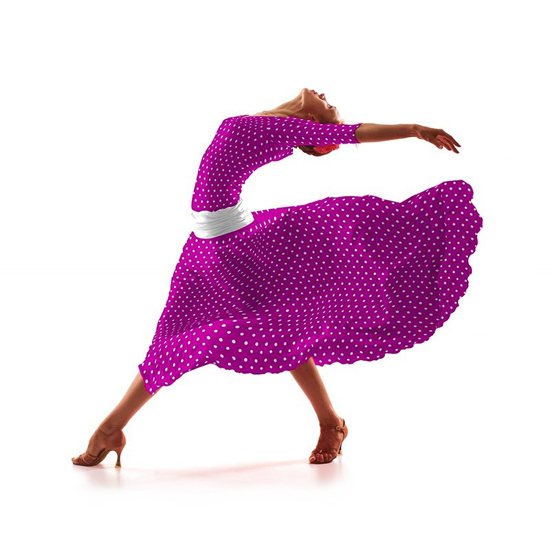 Tela Crepe Lunar Blanco Fondo Ciclamen 7 mm - Ribes y Casals