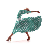 Tela Crepe Lunar Blanco Fondo Turquesa 3,5 cm - Ribes y Casals