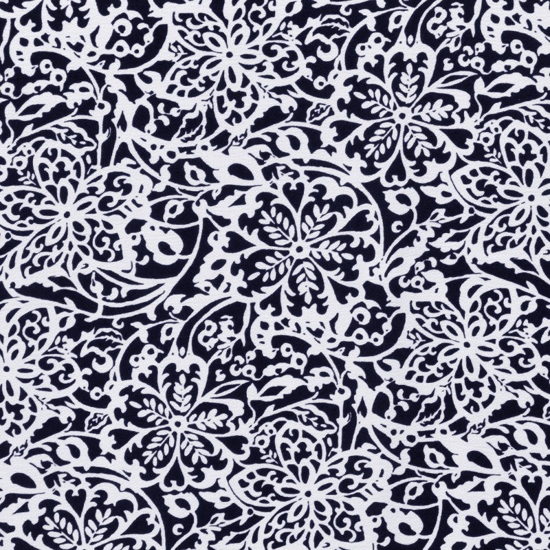 Tela Crepe Marrocain Floral Marino - Ribes y Casals