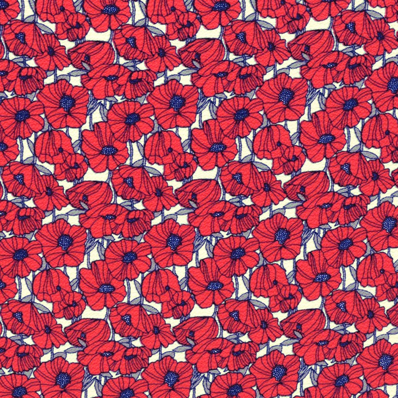 Tela Crepe Marrocain Margaritas Roja - Ribes y Casals