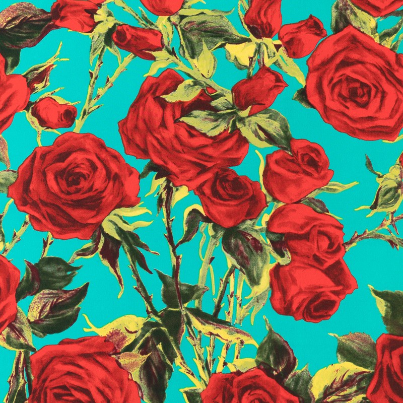 Tela Crepe Rosas Aguamarina - Ribes y Casals