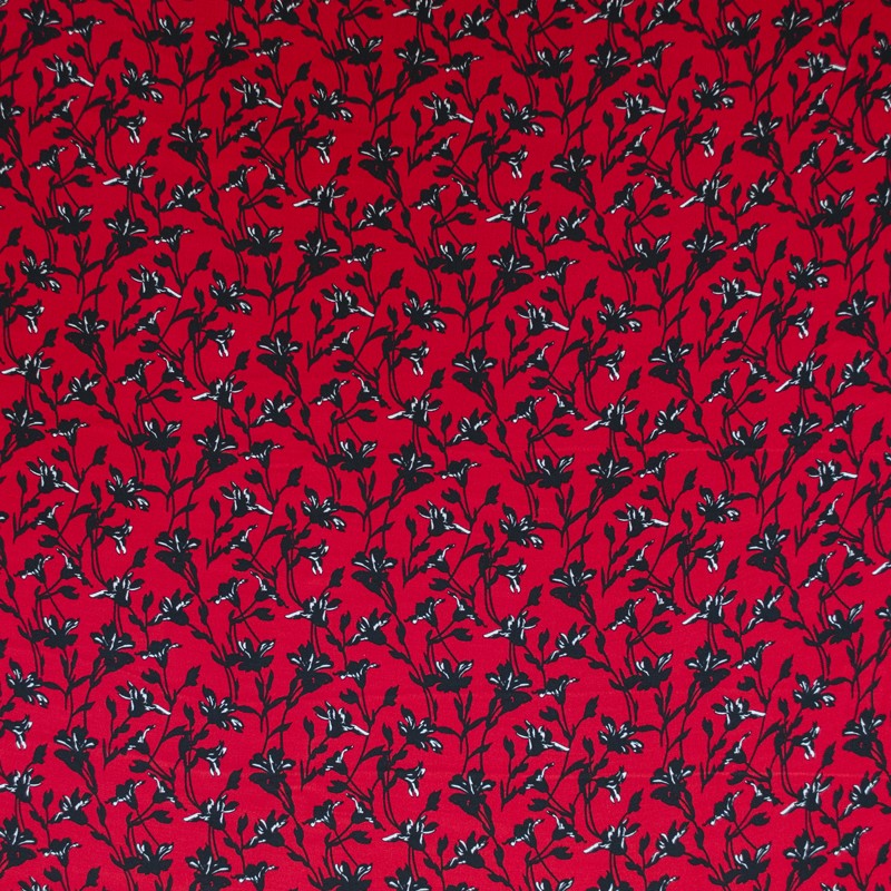 Tela Crepe Viscosa Flor Fondo Rojo - Ribes y Casals