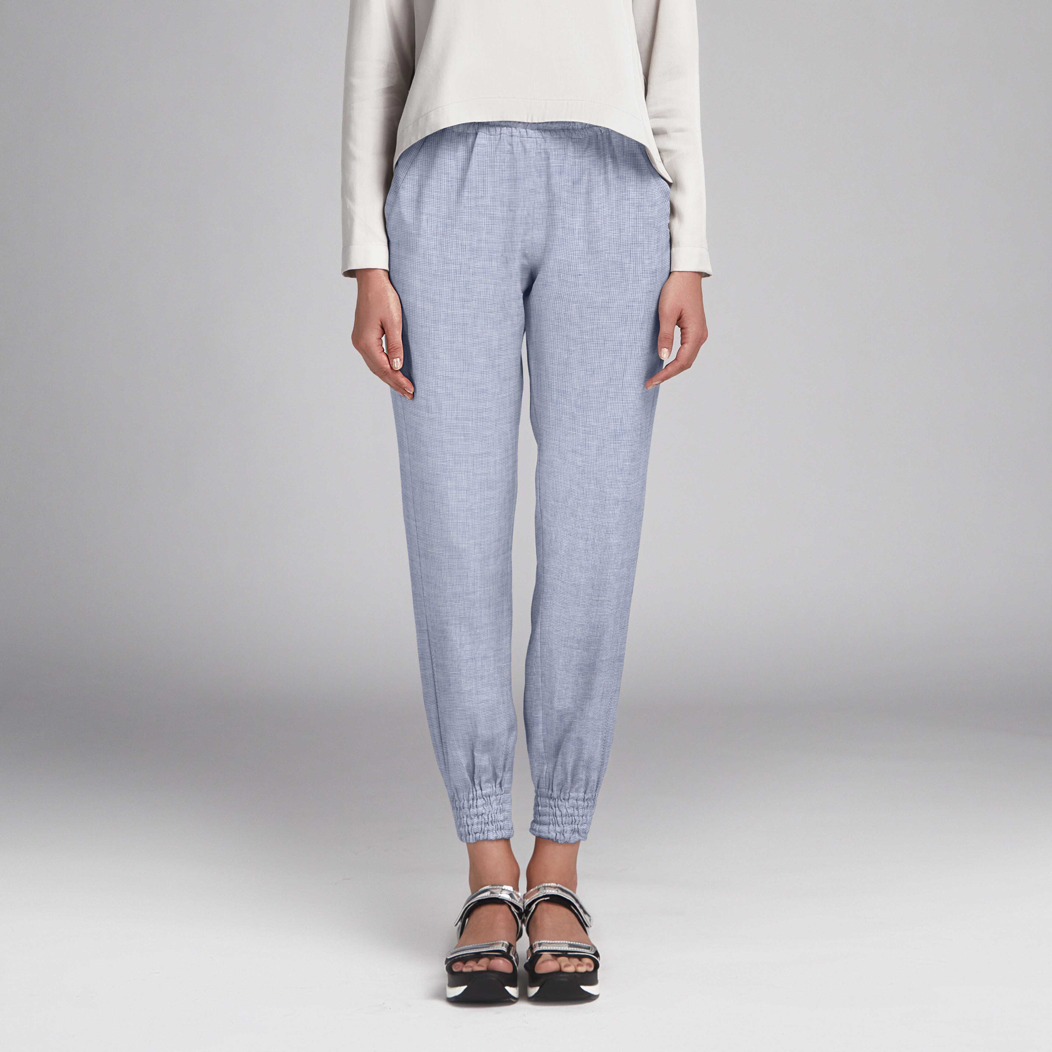 Tela de Lino Pata de Gallo Azul - Ribes y Casals