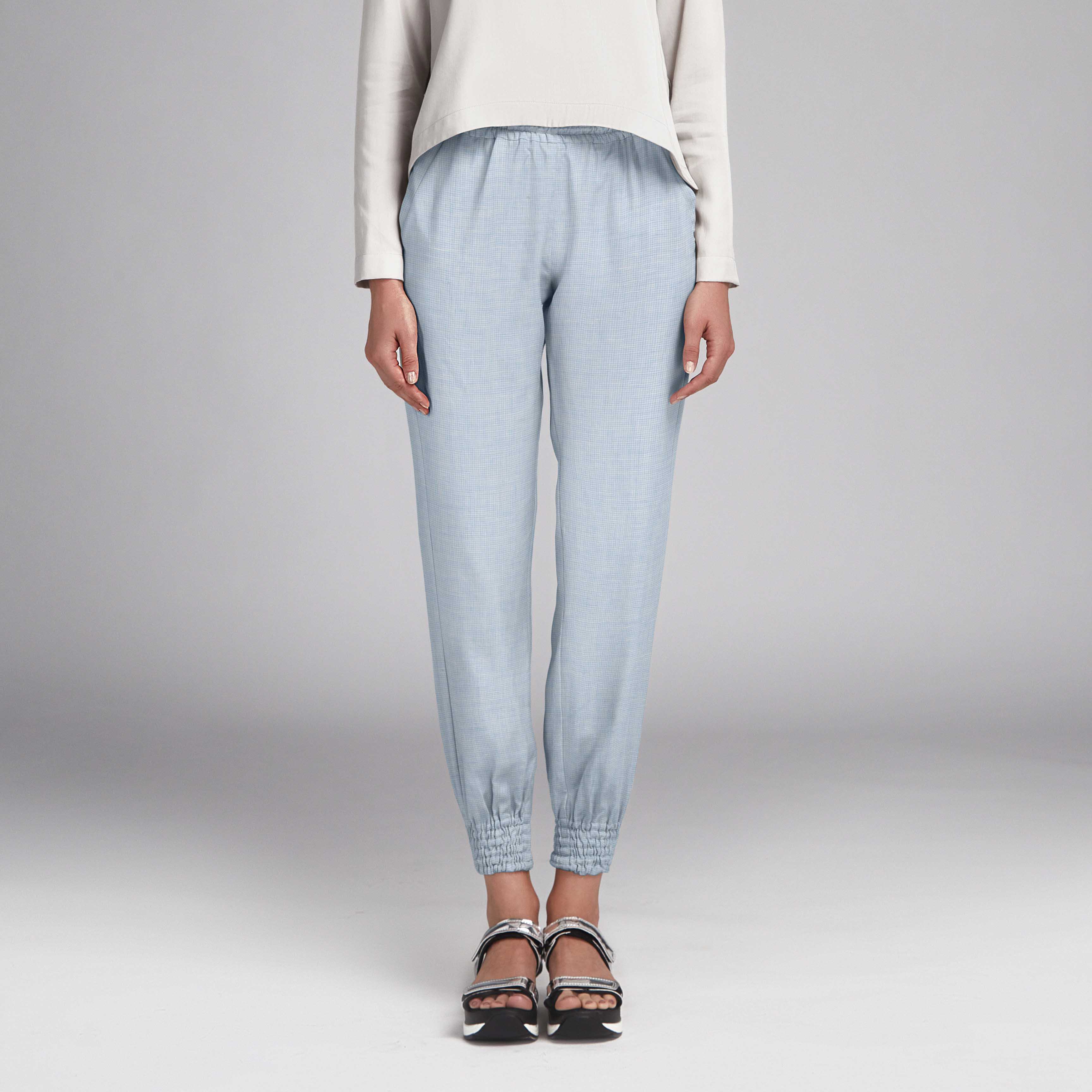 Tela de Lino Pata de Gallo Celeste - Ribes y Casals