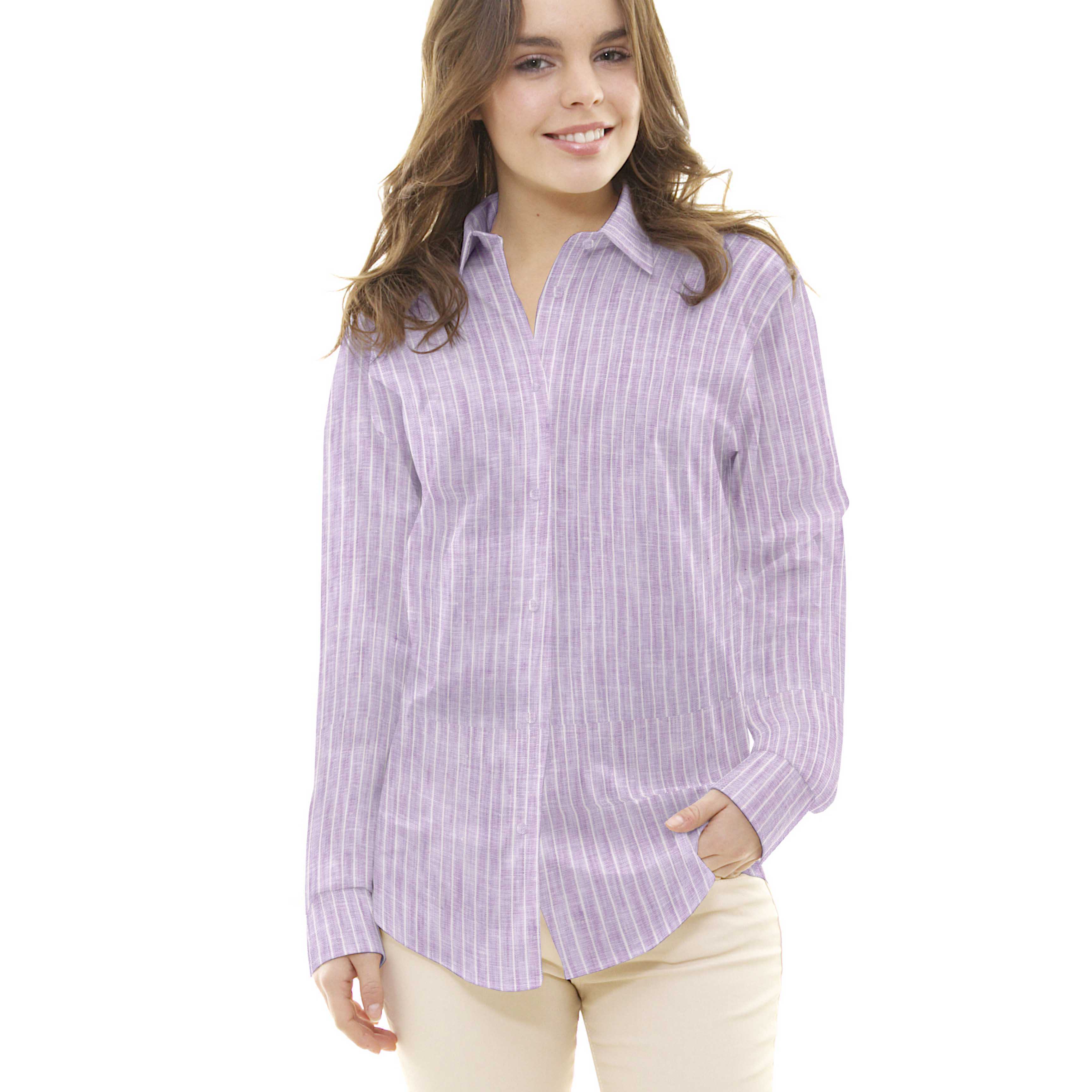 Tela de Lino Rayas Lila - Ribes y Casals