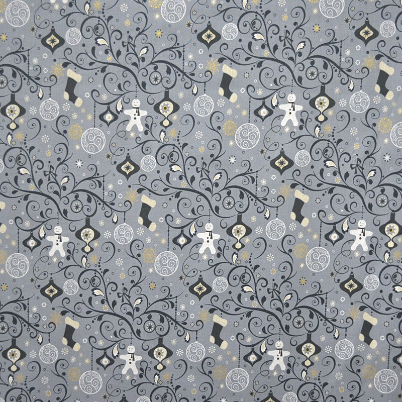 Tela Decorado Navideño Gris - Ribes y Casals