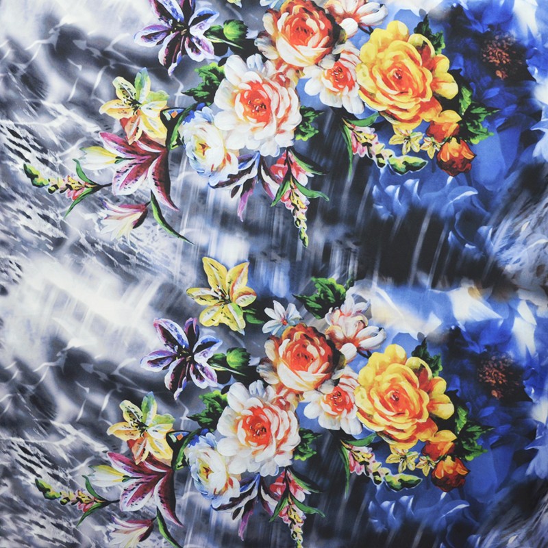 Tela Estampada Satén Bouquets Amarilla - Ribes y Casals