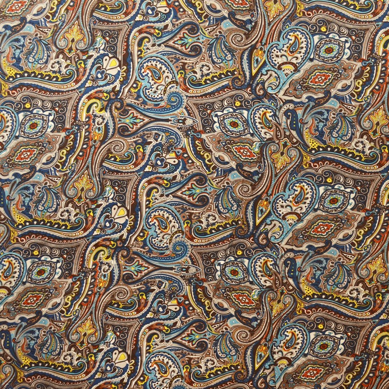 Tela Estampada Satén Mate Cachemir Turquesa - Ribes y Casals