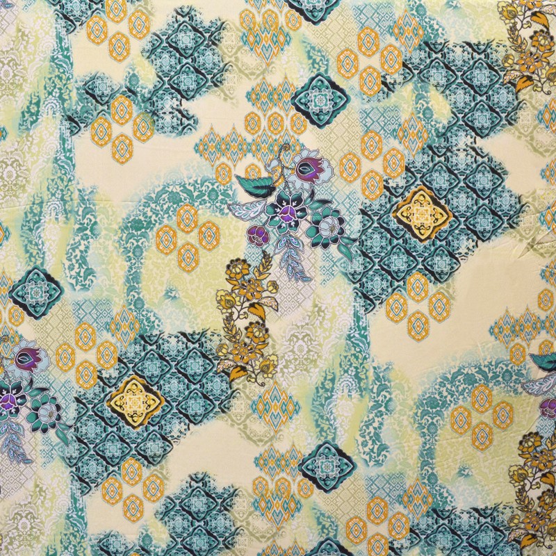Tela Georgette Estampada Flor Hindú Agua - Ribes y Casals