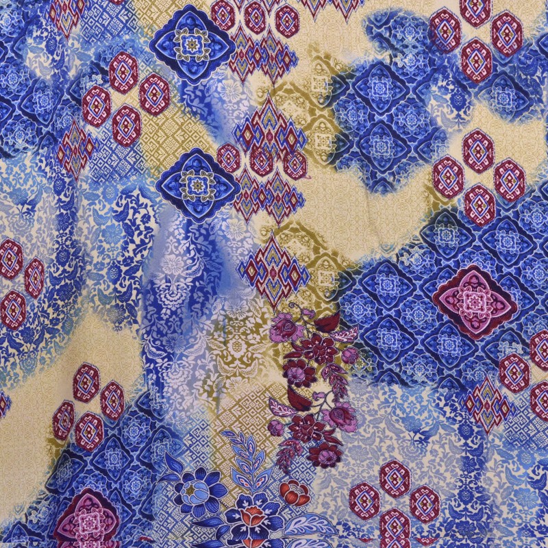 Tela Georgette Estampada Flor Hindú Azul - Ribes y Casals