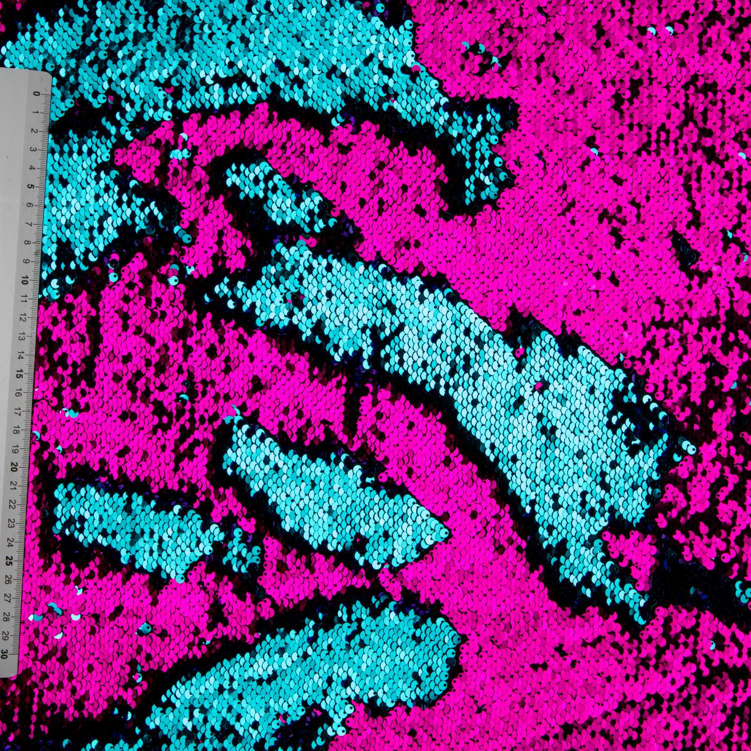 Tela Lentejuela Dos Caras Fucsia-Turquesa - Ribes y Casals