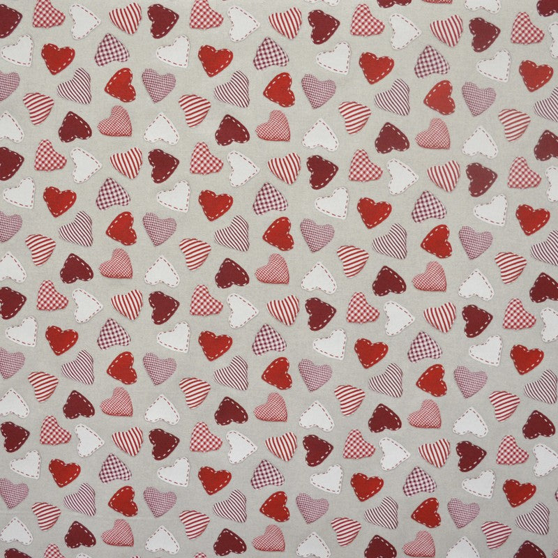 Tela Loneta Corazones Fondo Piedra - Ribes y Casals