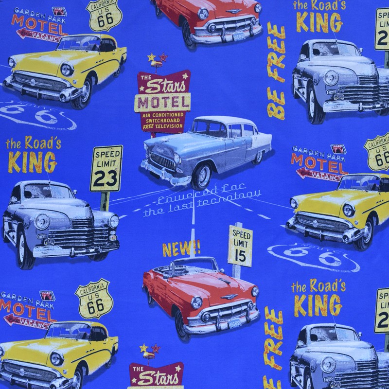Tela Loneta Estampada Classic Cars Azul - Ribes y Casals