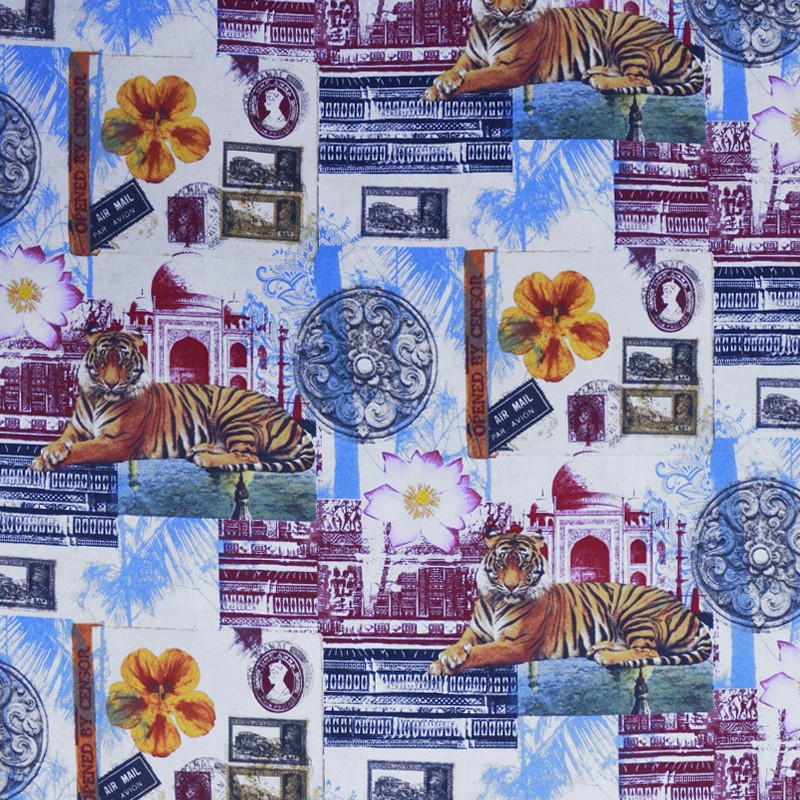 Tela Loneta Estampada India Tigre Cruda - Ribes y Casals