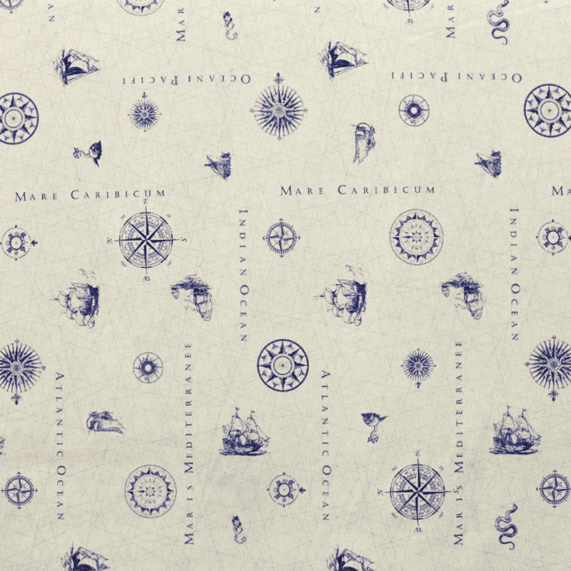 Tela Loneta Estampada Mapa Oceánico Beige - Ribes y Casals