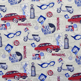 Tela Loneta Estampada Ruta 66 Cruda - Ribes y Casals