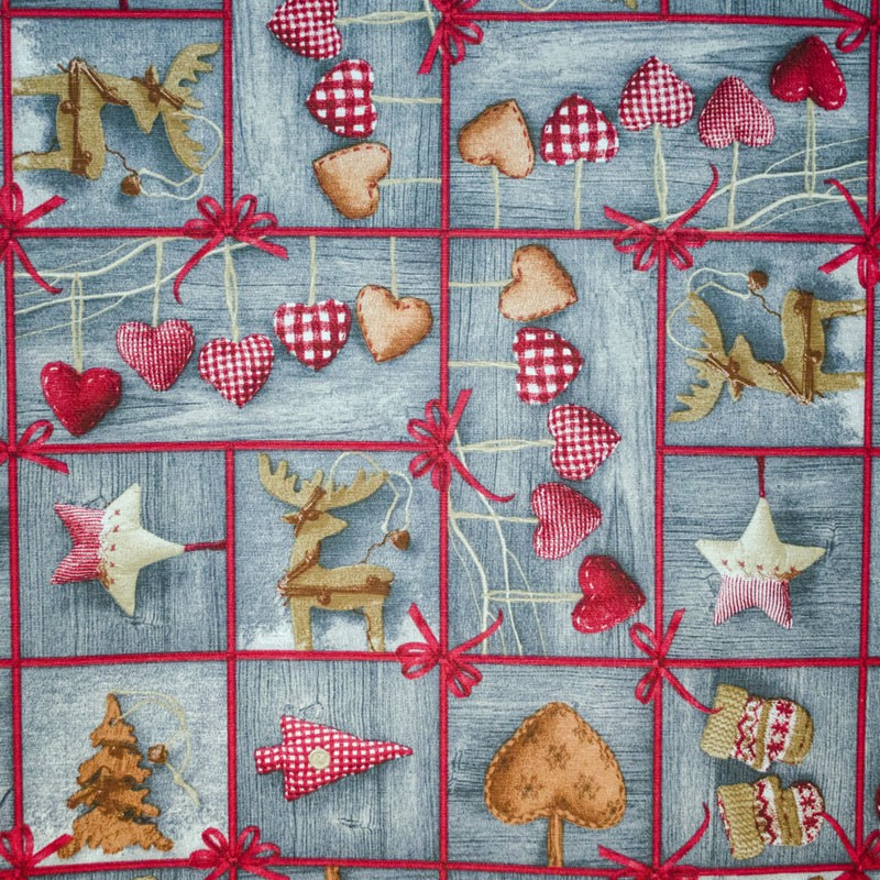 Tela Loneta Navidad Mosaico Gris - Ribes y Casals