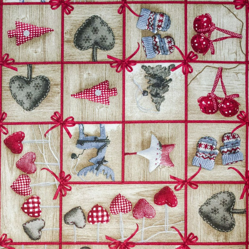 Tela Loneta Navidad Mosaico Madera - Ribes y Casals