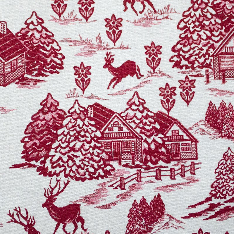 Tela Loneta Navidad Toile de Jouy Granate - Ribes y Casals