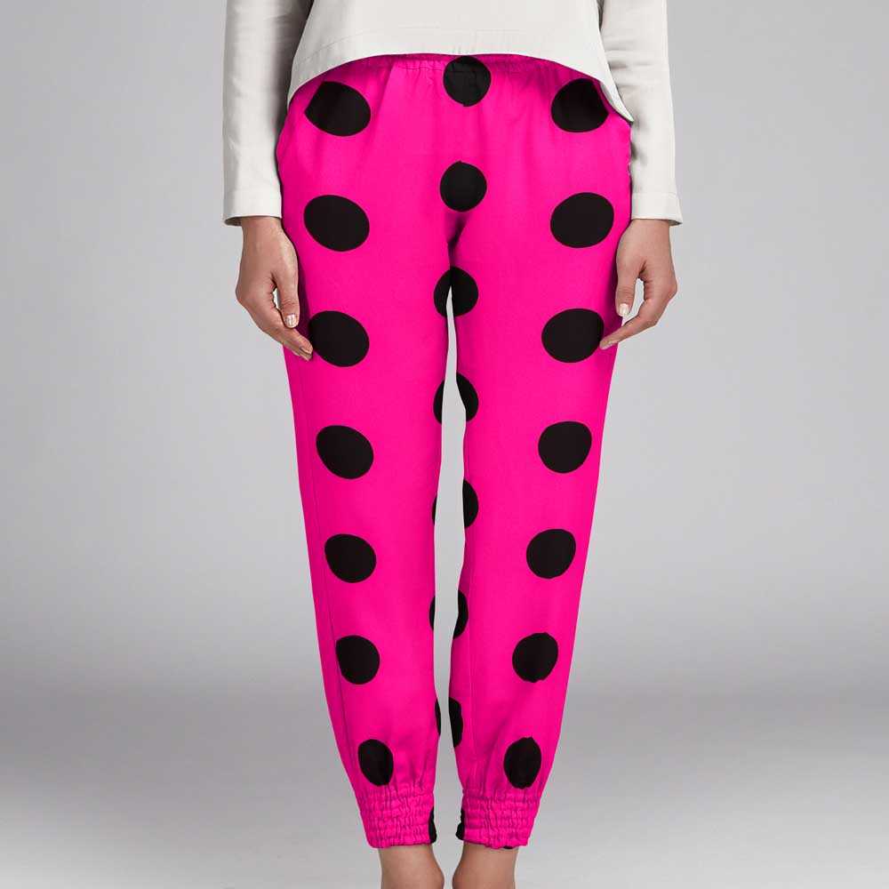 Tela Lunares Negro 55mm Fucsia - Ribes y Casals