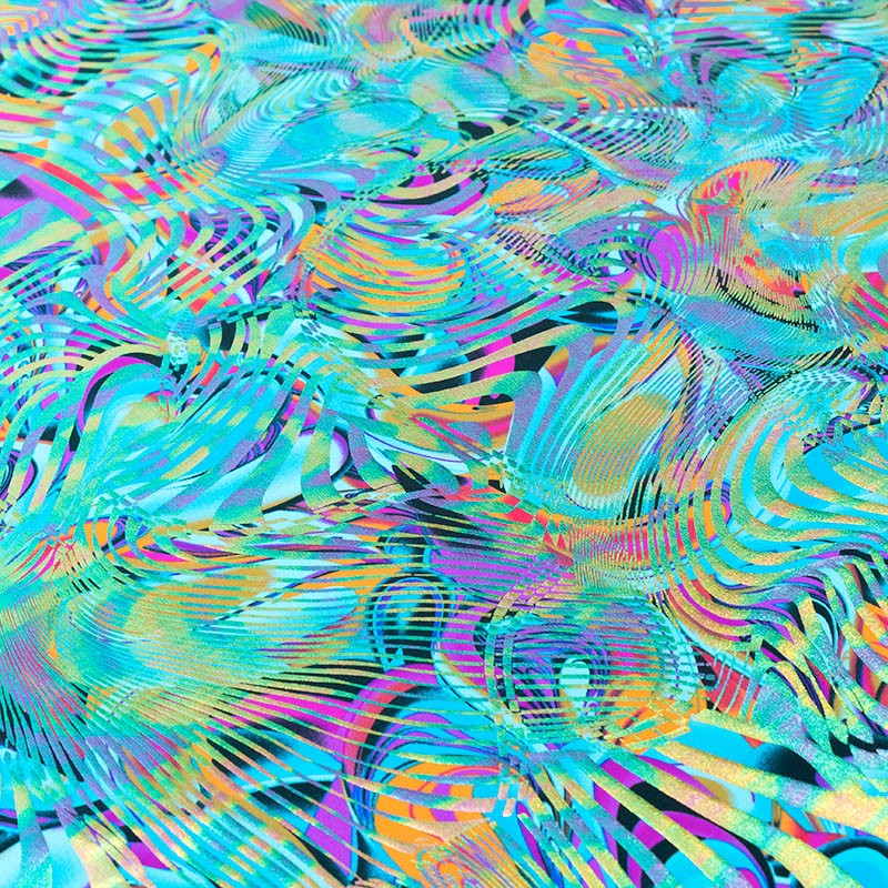 Tela Lycra Holograph Ondas Metal Azul - Ribes y Casals