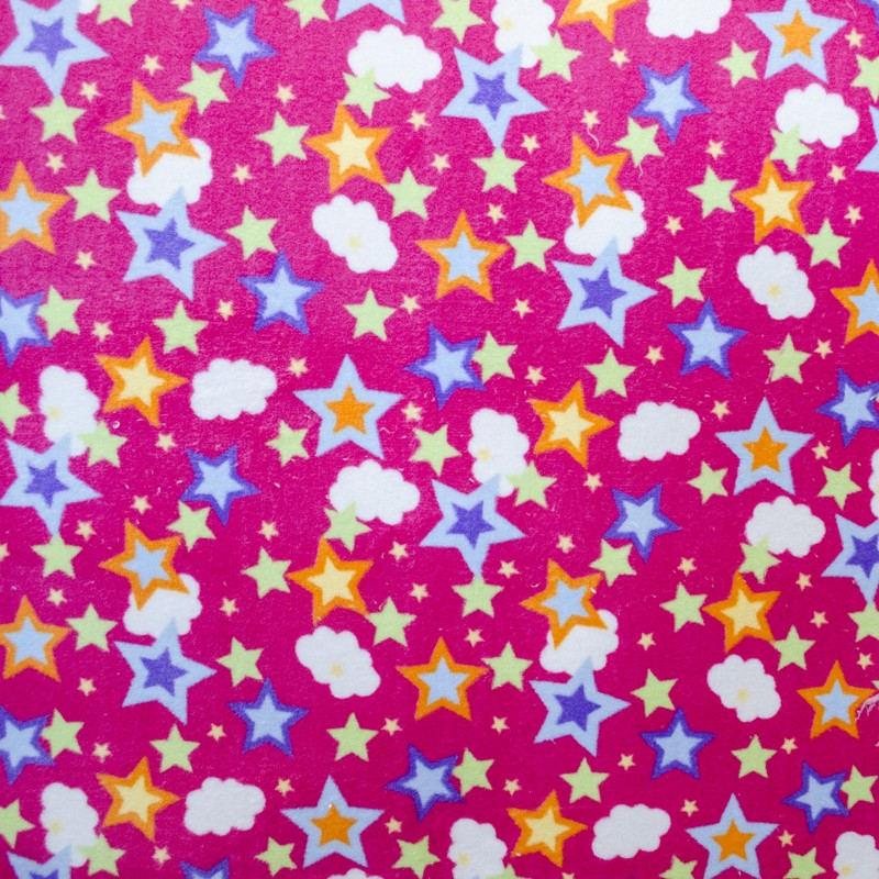 Tela Minky Estrellas Nubes Fucsia - Ribes y Casals