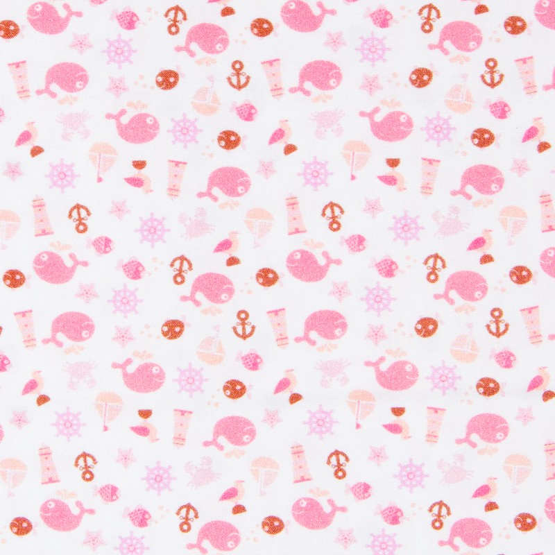 Tela Patchwork Ballenas Fucsia - Ribes y Casals