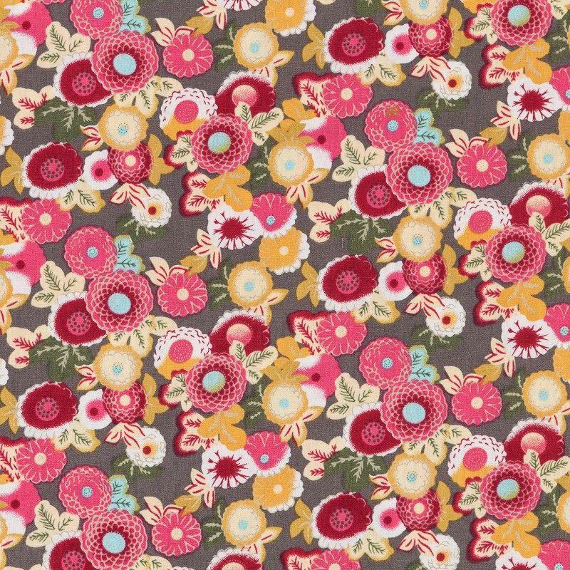 Tela Patchwork Floral Gris - Ribes y Casals