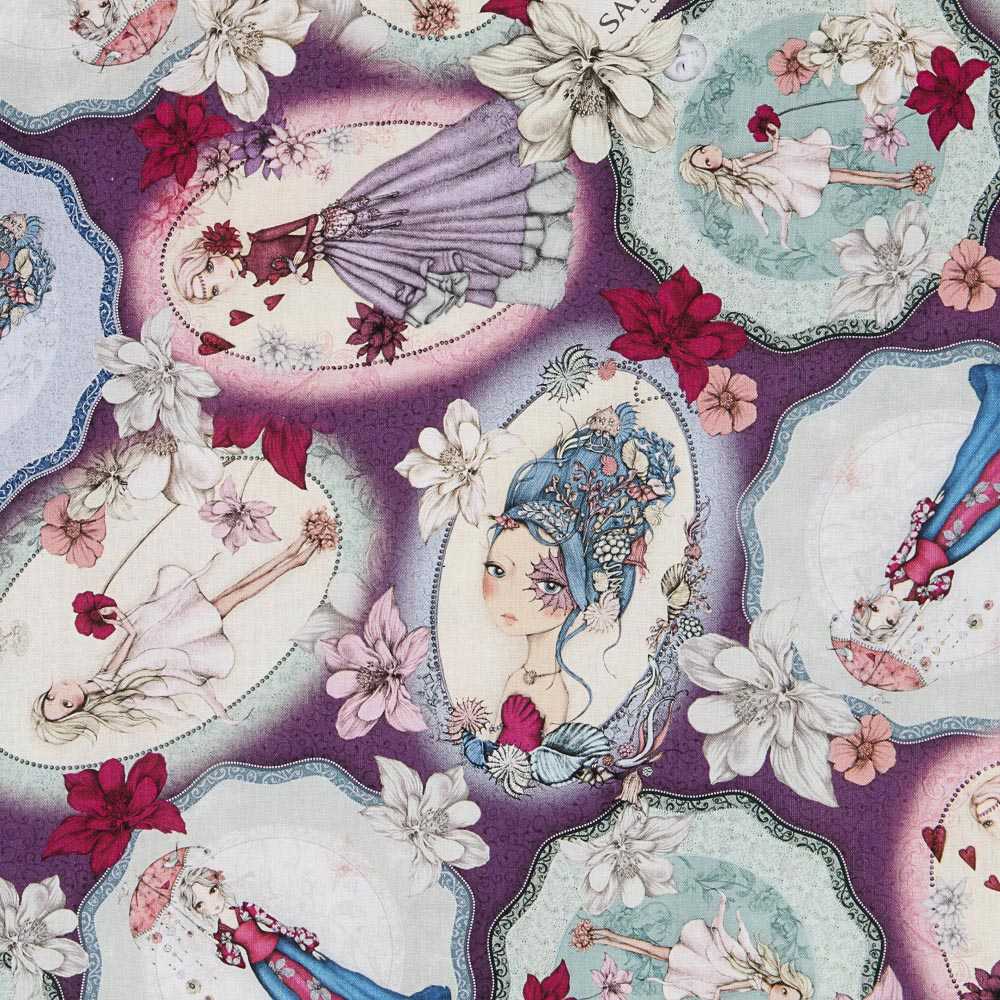 Tela Patchwork Mirabelle Midnight Garden Morada - Ribes y Casals