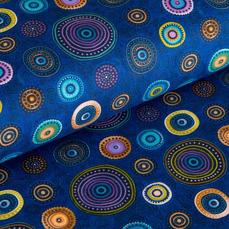 Tela Patchwork Ruedas Azul - Ribes y Casals