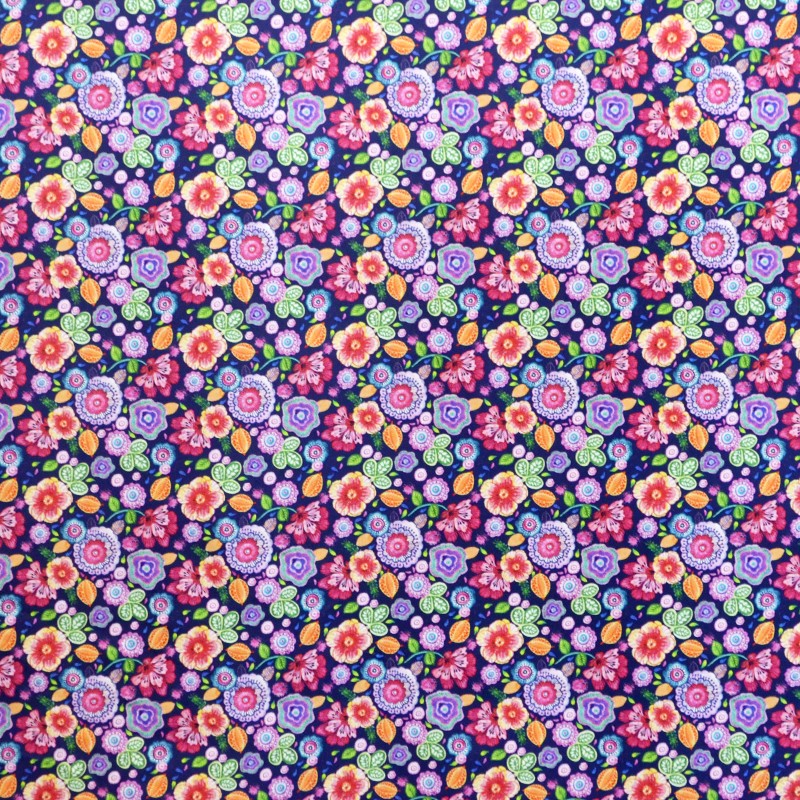 Popelín Estampado Flores Hippies Morado - Ribes y Casals