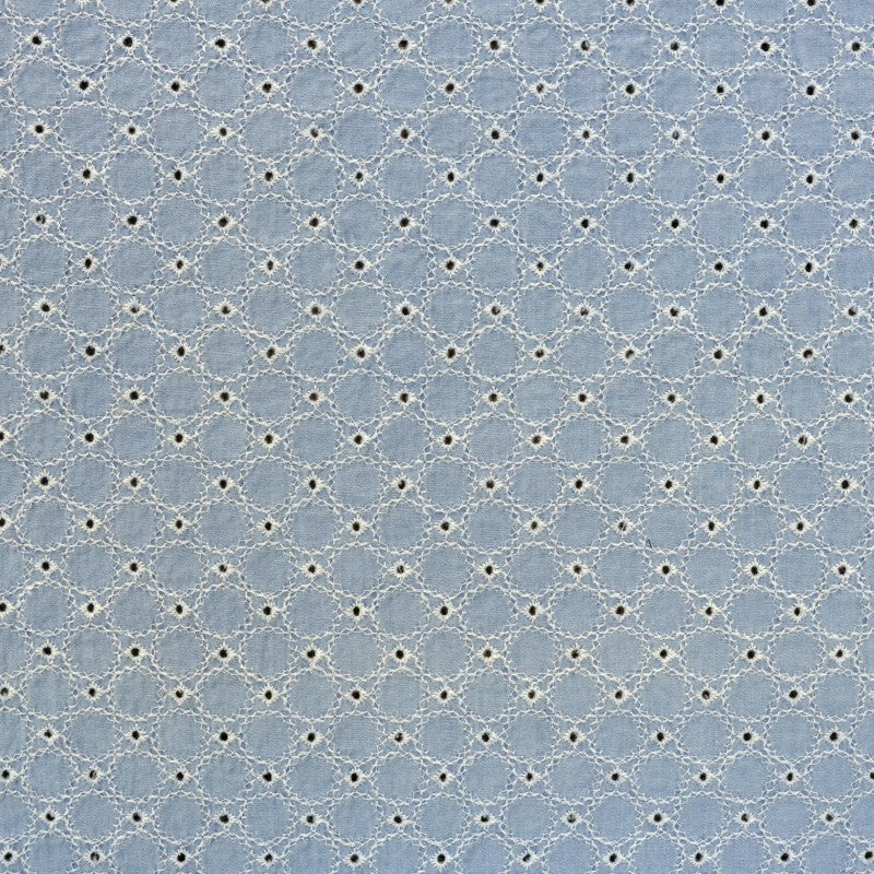 Tela Popelín Bordado Círculos Azul - Ribes y Casals