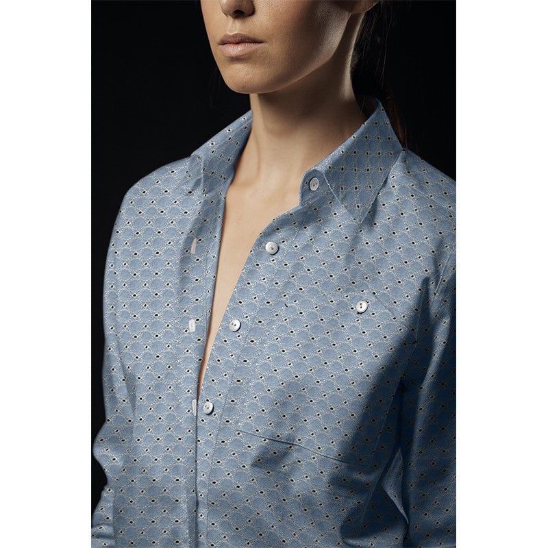 Tela Popelín Bordado Círculos Azul - Ribes y Casals