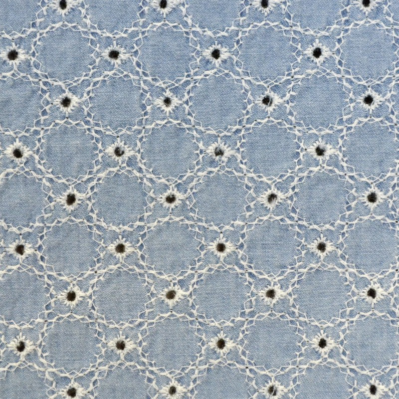 Tela Popelín Bordado Círculos Azul - Ribes y Casals